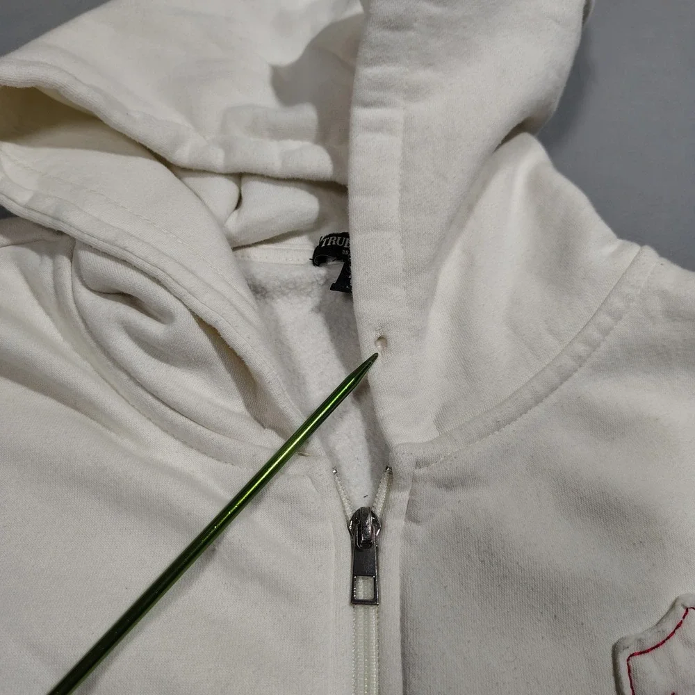 True Religion Hoodie Mens Large Warped Buddha Logo Full Zip Fleece Sweatshirt